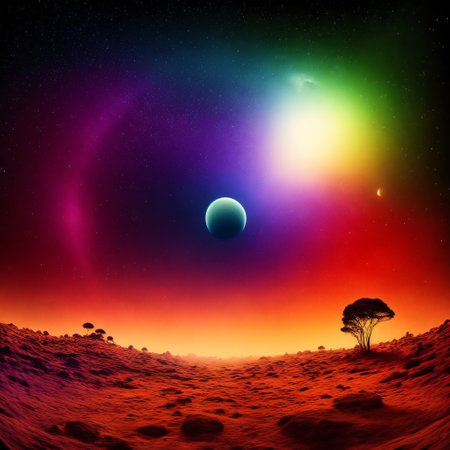 View into the starry sky at night with a telescope created with generative ai technologyの素材