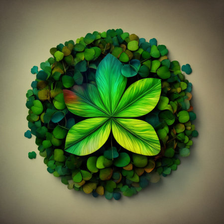 St Patrick Day background, green clover leaf, shamrock, watercolor, plants. Generative AIの素材