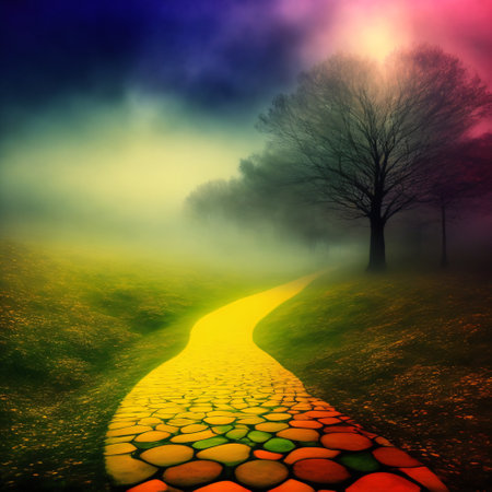 Yellow Brick road in magic forest by AIの素材