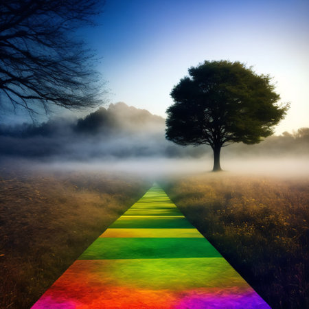 Yellow Brick road in magic forest by AIの素材