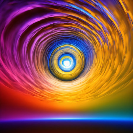 Abstract tunnel of a multicolor spectrum background. Bright rays of neon light and colorful glowing lines moving speed through the dark. 3d renderの素材
