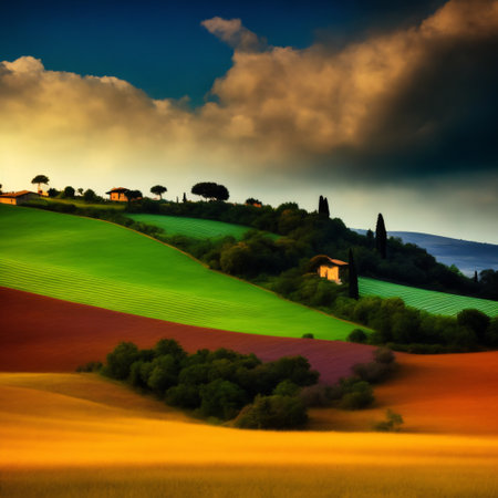 with a beautiful view of the hills of Tuscany, Italy Generative AIの素材