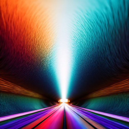 Futuristic tunnel and road in night background, in the style of light orange and cyan. Generative AIの素材