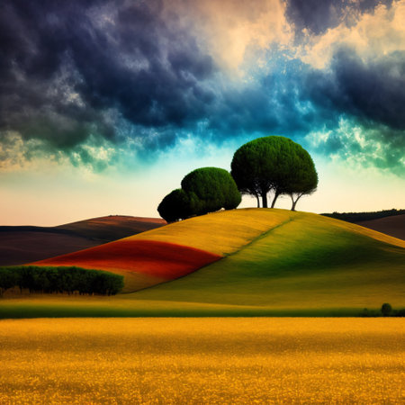with a beautiful view of the hills of Tuscany, Italy Generative AIの素材