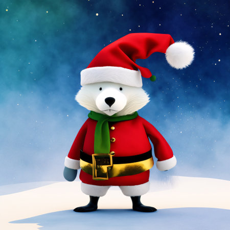 Set of watercolor characters isolated on white background. Polar bear, fox, penguin, snowcyborg and Santa Claus. Generative ai.の素材