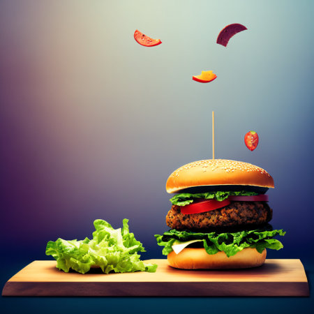 Flying Burger on a Transparent Background - Generative AIの素材