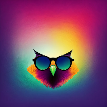 owl wearing sunglasses on a solid color background, vector art, digital art, faceted, minimal, abstract. Generative AI.の素材