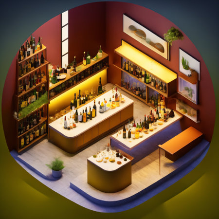 Isometric view restaurant open inside interior architecture, 3d rendering.の素材