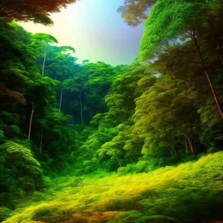 rainforest,  jungle, lush vegetation, digital art, backgroundの素材