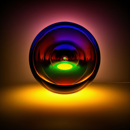Magic glass ball. Neon light, neon. Fantasy ball, predictions of the future, divination.の素材