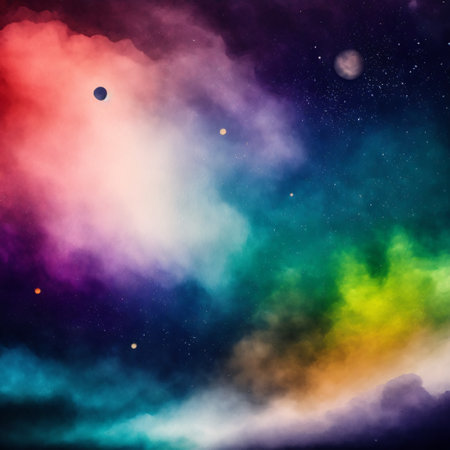 Watercolor dark blue sky color background with cloud and sparkling, galaxy, universe. Generative AIの素材