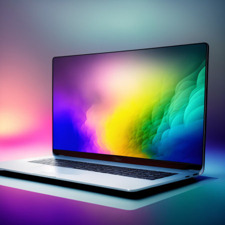 Laptop and rocket , purple background. Generative AIの素材