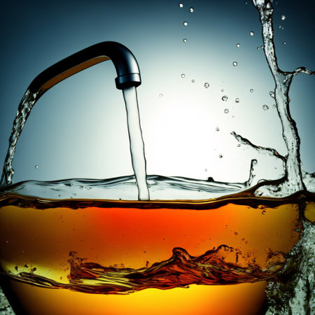Clear water from kitchen tap in glass. Photo generative AIの素材