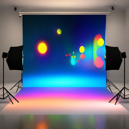 Blue empty podium with glowing neon frame in the dark for product presentation. 3D rendering, ai artの素材