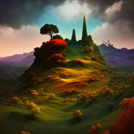 Artistic concept painting of a beautiful sci-fi landscape, with a future thing in the background. Tender and dreamy design, background .の素材