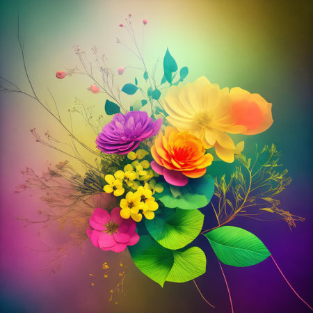 beautiful fantasy vintage   botanical flower bunch,vintage motif for floral print digital background.generative ai.の素材