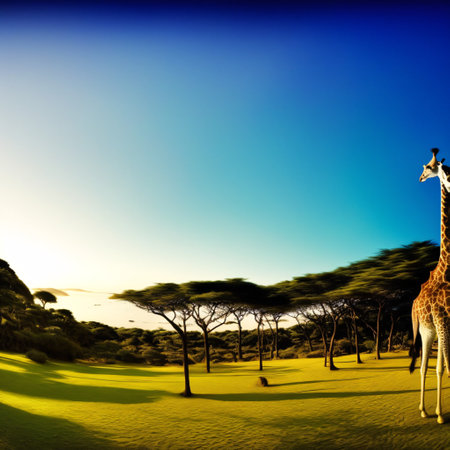 Funny giraffe with sunglasses on the tropical beach. Travel background with silly animal on summer holiday.の素材