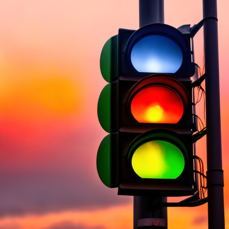 traffic light on vibrant background created with Generative AI technologyの素材