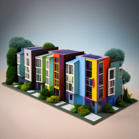 Modern generic contemporary style miniature model of townhouse neighborhood. Generative AI.の素材