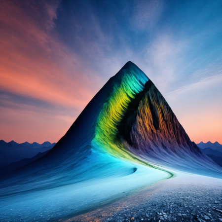 a long road with a mountain in the background and snow on the ground.  generative aiの素材