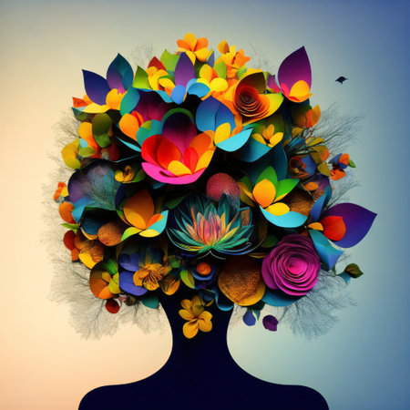 of face and flowers style paper cut with copy space for international women's dayの素材