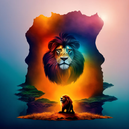 lion king roaring on a hill,Generative AIの素材