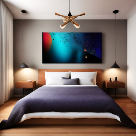Picture frame mockup psd leaning in minimal bedroom home decor interior. Generative Aiの素材