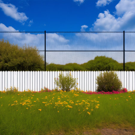 White plastic fence for back yard protection and privacy. Generative AIの素材