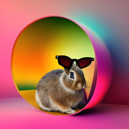 Easter bunny with sunglasses. Funny rabbit close up. Generative AIの素材