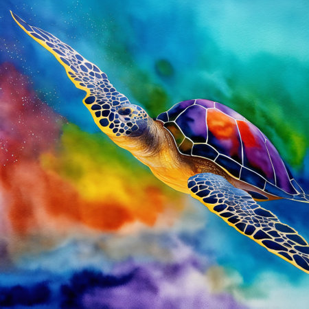 large watercolor painting of a sea turtle. Generative AIの素材