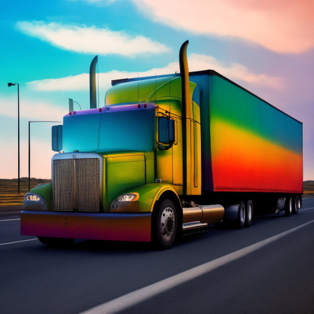 18 wheeler semi truck on the road, ai generatedの素材