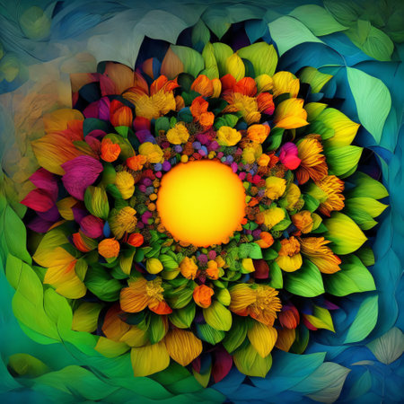 Flowers inspired South American fauna, rich colour floral background, multicolour pattern design. generative aiの素材