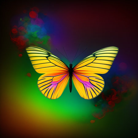 Beautiful  butterfly on a flower on a black background.  Image created with Generative AI technology.の素材