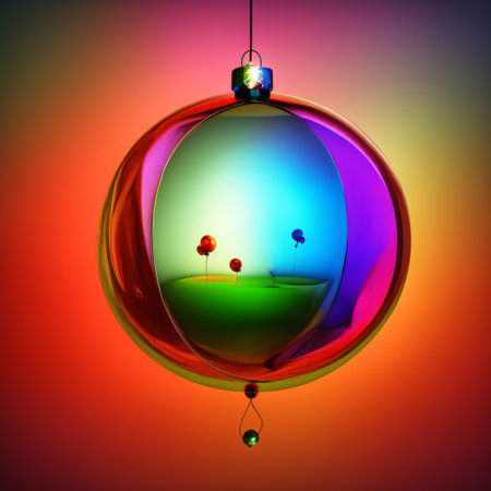 3d render, abstract festive background. Christmas ornaments and neon talking balloon. Holiday bannerの素材