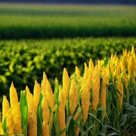 Corn cobs in corn plantation fieldの素材