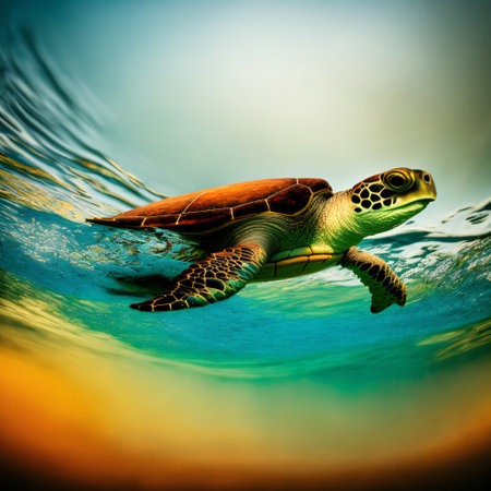 sea turtle swimming in the sea, ocean background,  generativ aiの素材