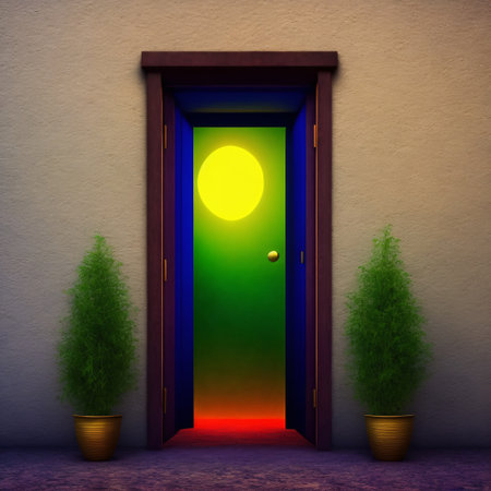Magic door, door to fantasy dimension, branch and leaf door, digital , Generative AIの素材