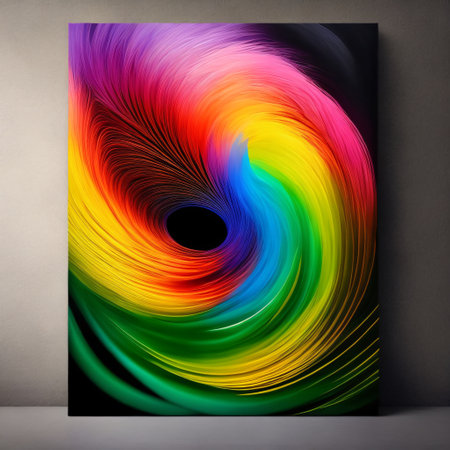 Colored abstract bird of paradise on a black background. Image created with Generative AI technology.の素材