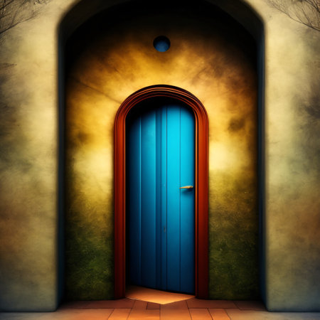 Magic door, door to fantasy dimension, branch and leaf door, digital , Generative AIの素材