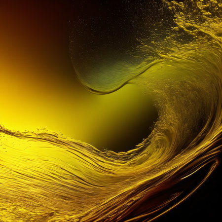 Spectacular abstract glistening golden solid liquid waves like liquid gold or solid yellow water. Digital 3D .の素材