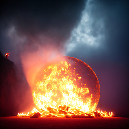 Bright fire. Abstract endless shape on fire. The concept of eternity. The power of the sun, fire. Generative AI.の素材