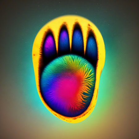 Abstract colorful hand print on a dark background. 3D illustration.の素材