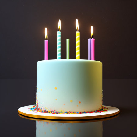 Colorful birthday cake with candle and sprinkles with confetti 3D Rendering Banner. AI generatedの素材