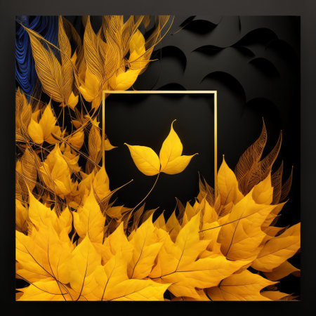Elegant modern golden leaves frame on a black background.の素材