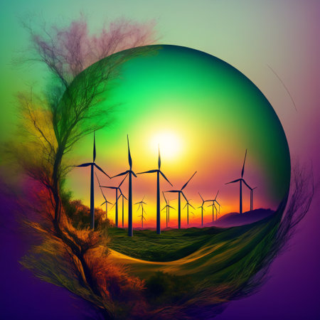 Environmental green energy city with zero carbon emision. Green concept paper cut design. Generative Aiの素材