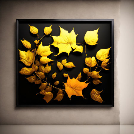 Elegant modern golden leaves frame on a black background.の素材