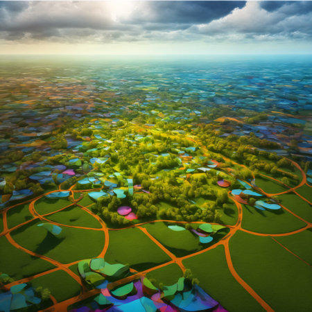 Urban planning sketch highlighting sustainable elements like green spaces, public transportation, and pedestrian zones - Generative AIの素材