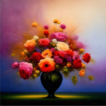 Oil painting of flowers. Generative AIの素材