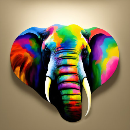 PortrÃ¤t Gesicht eines Elefanten mit bunten Farben, generative AIの素材