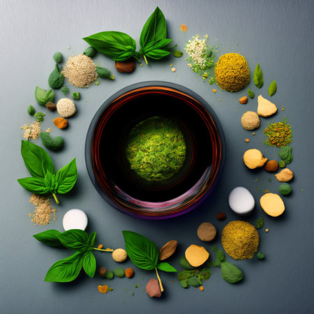 Herb essential oil aroma bootle and leaf , Generative Aiの素材